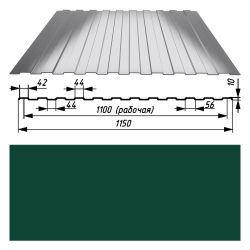 Профнастил   10 оцинк 0,45х1150х2000мм  RAL 6005 (зеленый мох)