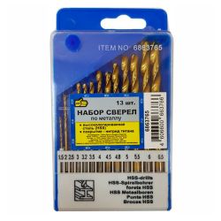 Набор сверл по металлу HSS (1,5-6,5мм) 13шт  888 нитрид титана
