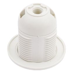 Патрон Е27 пластик с прижим кольцом белый GENERAL
