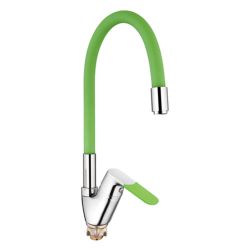 Смеситель для кухни 40 карт.  LEDEME  с бок. ручкой, силиконовый излив, зеленый