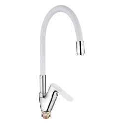 Смеситель для кухни 40 карт.  LEDEME  с бок. ручкой, силиконовый излив, белый