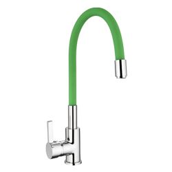Смеситель для кухни 35 карт.  LEDEME  с бок. ручкой, гибкий излив, зеленый