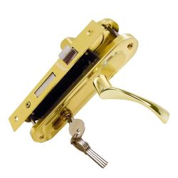 Замок врезной с ручками 70-L/76 PB золото TRODOS