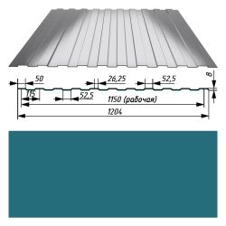 Профнастил     8 оцинк 0,45х1204мм  RAL 5021 (морская волна) 