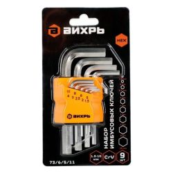 Набор ключей имбусовых HEX 1,5-10мм 9шт  ВИХРЬ