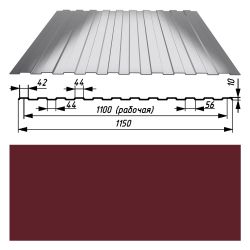 Профнастил   10 оцинк 0,45х1150х2000мм  RAL 3005 (красное вино)