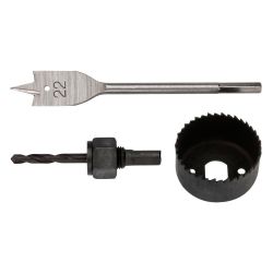 Набор для врезки замков (коронка 54мм, перовое сверло 22мм)  MATRIX