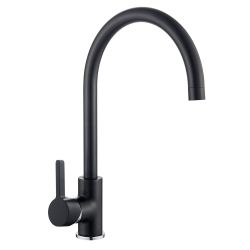 Смеситель для кухни 40 карт.  LEDEME  с бок. ручкой, литой излив, черный