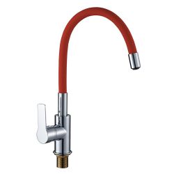 Смеситель для кухни 35 карт.  GOLDEN FOX SANTA-BARBARA  с бок. ручкой, гибкий излив, красный