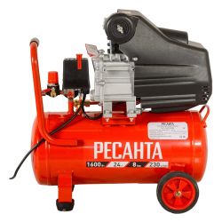 Компрессор воздушный КП-24/230М  РЕСАНТА (1600Вт, 230 л/мин, объем ресивера 24л, раб.дав.8атм)