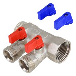 Коллектор 1" х 3/4" 2 ш ник  VALTEC евроконус с отсекающими кранами