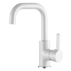 Смеситель для умывальника 35 карт.  LEDEME  с бок.ручкой, нерж,белый