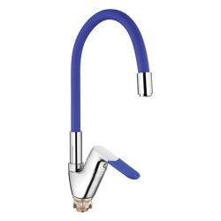 Смеситель для кухни 40 карт.  LEDEME  с бок. ручкой, силиконовый излив, голубой