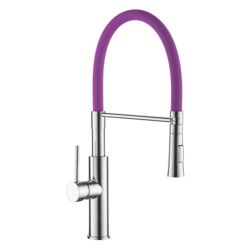 Смеситель для кухни 35 карт.  LEDEME  с бок. ручкой, гибкий излив, фиолетовый