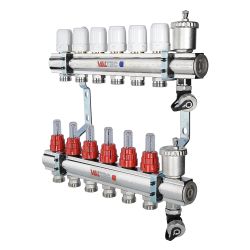 Коллекторная группа со встроенными расходомерами в сборе  1"х3/4" евроконус  7 выходов ник  VALTEC