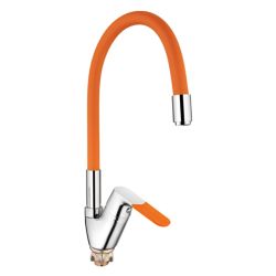 Смеситель для кухни 40 карт.  LEDEME  с бок. ручкой, силиконовый излив, оранжевый