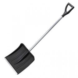 Лопата пластик для уборки снега 380 х 365мм с оцинк. планкой, с мет. черенком, с V-ручк.  МЕТЕЛЬ