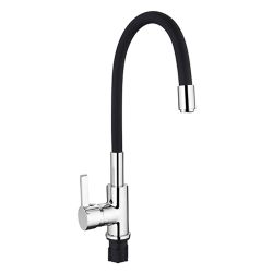 Смеситель для кухни 35 карт.  LEDEME  с бок. ручкой, гибкий излив, черный+хром