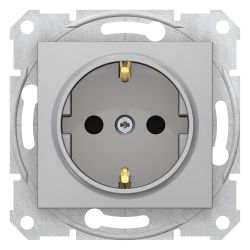 Розетка 1-ая с/п с/з, с защит шторками  SCHNEIDER ELECTRIC Sedna алюминий
