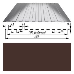 Профнастил   10 оцинк 0,45х1150х2000мм  RAL 8017 (шоколад) 
