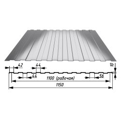 Профнастил   10 оцинк 0,45х1150х2000мм