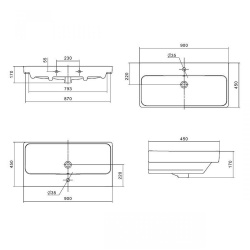 Умывальник мебельный белый АДРИАНА 90 c отв. 900х170х450  SANTEK