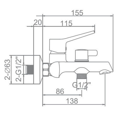 Смеситель ванн.-душ. 25 карт.  LEDEME  короткий излив