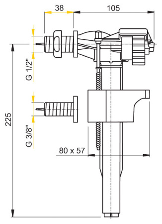 Клапан для унитаза 1/2" пластик  ALCAPLAST б/п