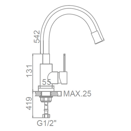 Смеситель для кухни 35 карт.  LEDEME  с бок. ручкой, гибкий излив, красный, нерж, сатин