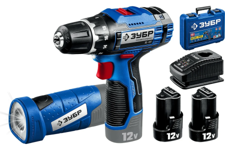 Шуруповерт акк ЗУБР DL-121-22F  (12В,2акк,2,0Ач,40Нм,0.96кг) + фонарь