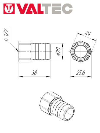 Переход для р.шл.    1/2"г - 20 ник  VALTEC