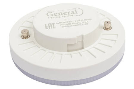 Лампа светодиод.GX 53 12Вт, 220В,матовое стекло,(6500К) холод.  GENERAL