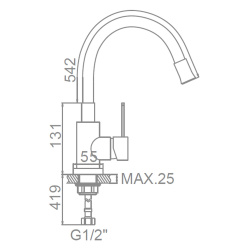 Смеситель для кухни 35 карт.  LEDEME  с бок. ручкой, гибкий излив, черный, нерж, сатин
