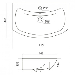 Умывальник мебельный белый БАЛТИКА 70 c отв. 700х190х443  SANTEK