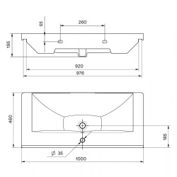 Умывальник мебельный белый МИРАНДА 100 c отв. 1000х195х460  SANTEK
