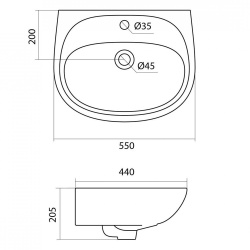 Умывальник белый АНИМО 55 с отв. 550х200х440  SANTEK