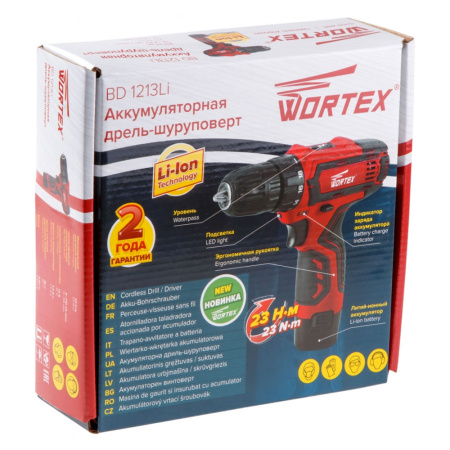 Шуруповерт акк. WORTEX BD 1213 Li (12В,1акк.,1,3Ач,23Нм,0,83кг)