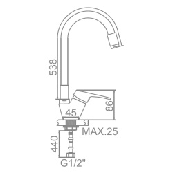 Смеситель для кухни 40 карт.  LEDEME  с бок. ручкой, силиконовый излив, фиолетовый