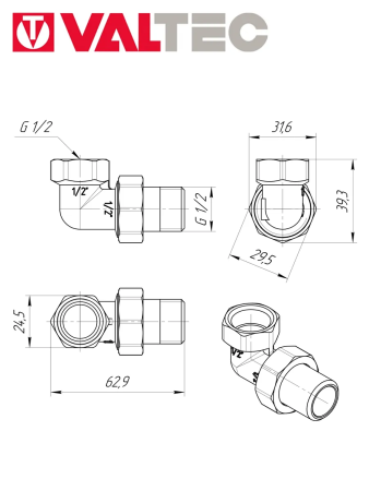 Переход-амер. угловой   1/2" гш  VALTEC