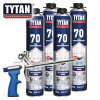 Пена монтажная профи  870мл  TYTAN Professional 70,   4шт + пистолет TYTAN