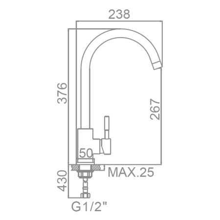 Смеситель для кухни 35 карт.  LEDEME  с бок. ручкой, прямоугольный излив, нерж, сатин