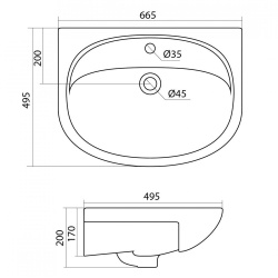 Умывальник мебельный белый СТЕЛЛА 65 c отв. 650х200х495  SANTEK