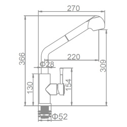 Смеситель для кухни 35 карт.  LEDEME  с вытяжной лейкой, нерж