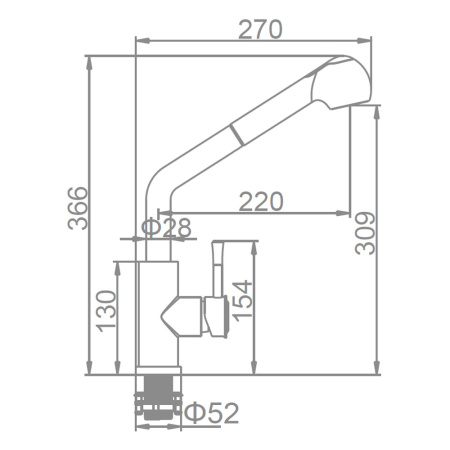 Смеситель для кухни 35 карт.  LEDEME  с вытяжной лейкой, нерж
