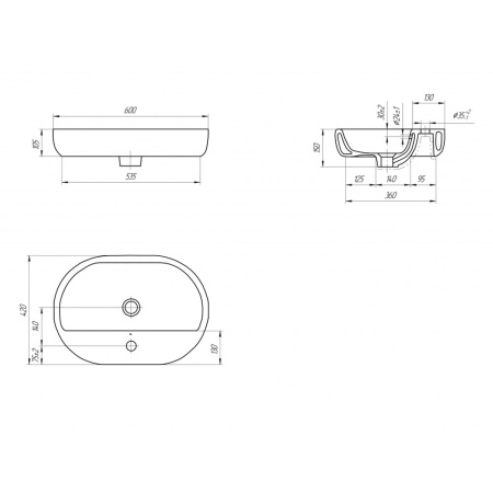 Умывальник мебельный белый CASPIA 60 OVAL 600х150х420  CERSANIT