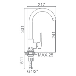 Смеситель для кухни 35 карт.  LEDEME  с бок. ручкой, литой излив